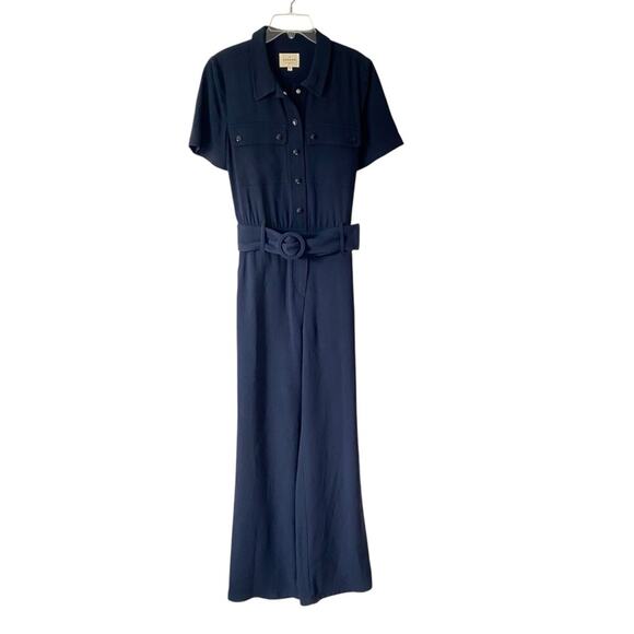 Sezane Manhatt Navy Blue Belted Jumpsuit size 36 US 4 - Picture 2 of 8